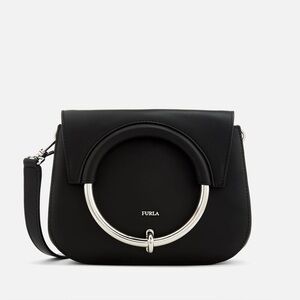 Furla Margarita Mini Leather Convertible Ring Crossbody Purse in Black, Italian
